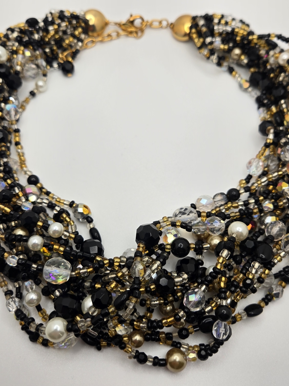 Joan Rivers | Multi-Strand Black Gold & Clear Glass Beaded Statement Necklace